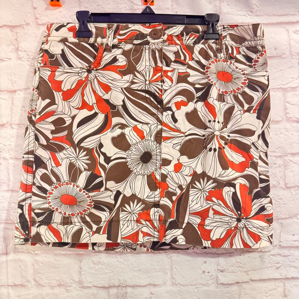 Ann Taylor Loft Brown/cream/orange flowered skirt w Pockets sz 14 - 18” length